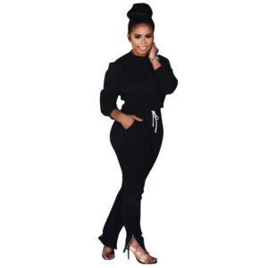 Women 2 Piece Set Fleece Tracksuit Croped Sweat Shirt and Pant - Image 4