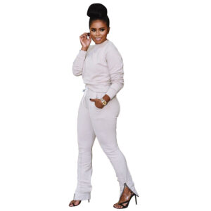 Women 2 Piece Set Fleece Tracksuit Croped Sweat Shirt and Pant - Image 3