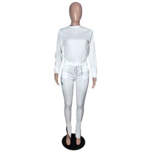 Women 2 Piece Set Fleece Tracksuit Croped Sweat Shirt and Pant - Image 6
