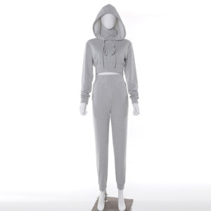 Women Fleece Tracksuit Cropped Hoodie and Pant - Image 3