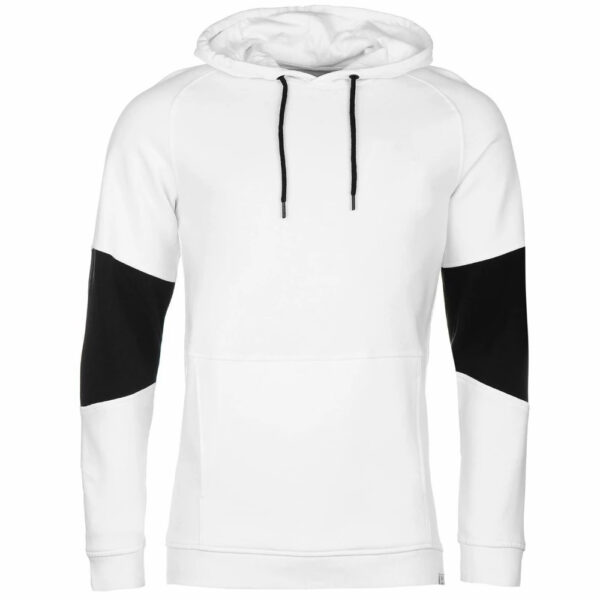 Men White Fleece Hoodie with Black Panel on Sleeves