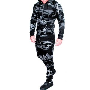 Men Grey Camo Slim fit Gym Fleece Tracksuit - Image 2
