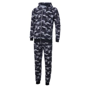 Men Grey Camo Slim fit Gym Fleece Tracksuit - Image 3