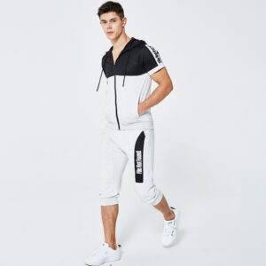 Men fashion slim fit polyester tracksuit white and black - Image 2
