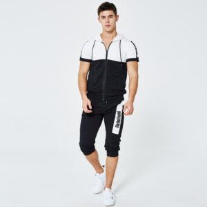 Men fashion slim fit polyester tracksuit white and black - Image 8