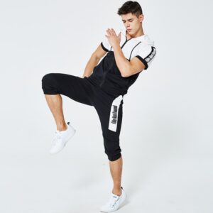 Men fashion slim fit polyester tracksuit white and black - Image 7
