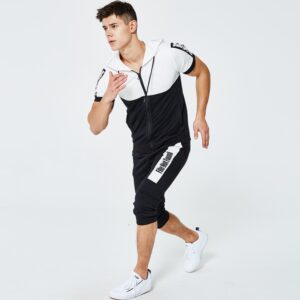 Men fashion slim fit polyester tracksuit white and black - Image 6