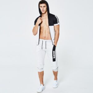 Men fashion slim fit polyester tracksuit white and black - Image 3
