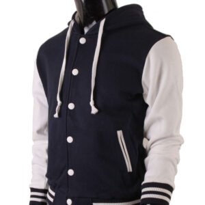 Men's Hoodie Baseball Jacket Navy Varsity Letterman Jacket - Image 2