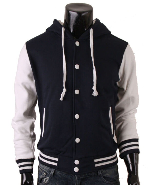 Men's Hoodie Baseball Jacket Navy Varsity Letterman Jacket - Bewoda ...