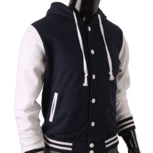 Men's Hoodie Baseball Jacket Navy Varsity Letterman Jacket - Image 3