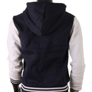 Men's Hoodie Baseball Jacket Navy Varsity Letterman Jacket - Image 4