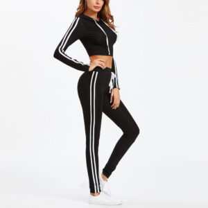 Women Gym Tracksuit Cropped Hoodie and Skinny Pant - Image 2
