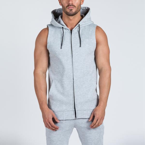 Gym Bodybuilding Workout Jumper Men Sleeveless Zip Up Hoodie