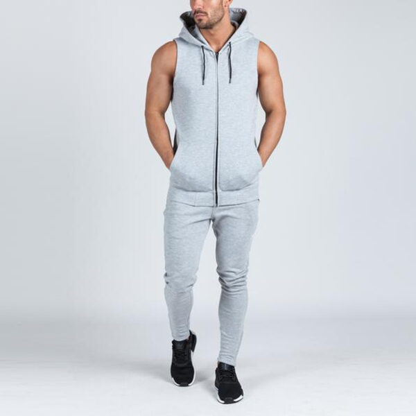 Gym Bodybuilding Workout Jumper Men Sleeveless Zip Up Hoodie