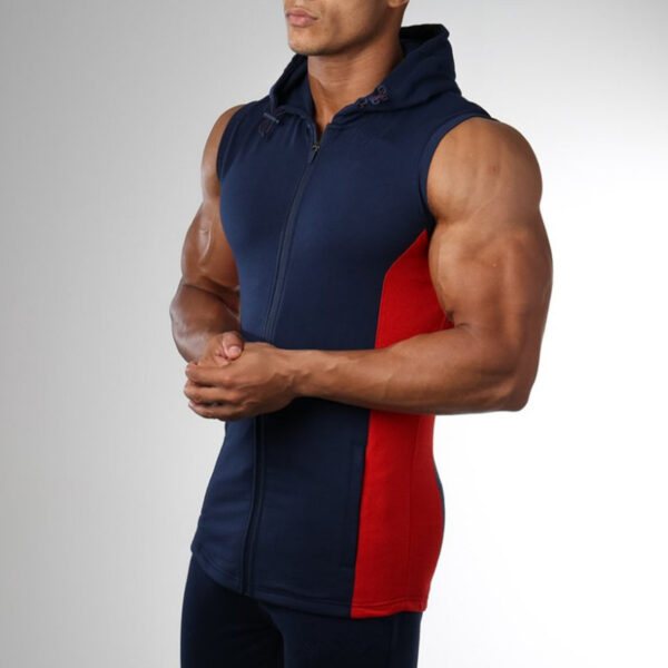 Gym Training Sleeveless Zip Up Hoodie Muscle Workout Tracksuit For Mens