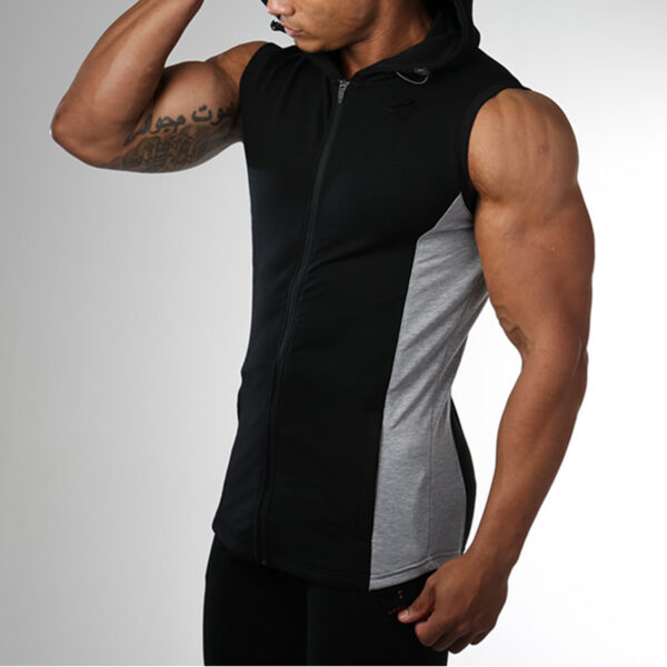 Gym Training Sleeveless Zip Up Hoodie Muscle Workout Tracksuit For Mens