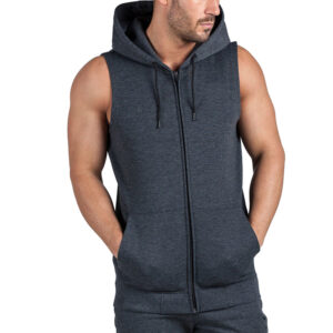 OEM non branded full zip sleeveless hoodie sweatshirts mens - Image 3