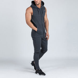 OEM non branded full zip sleeveless hoodie sweatshirts mens - Image 5