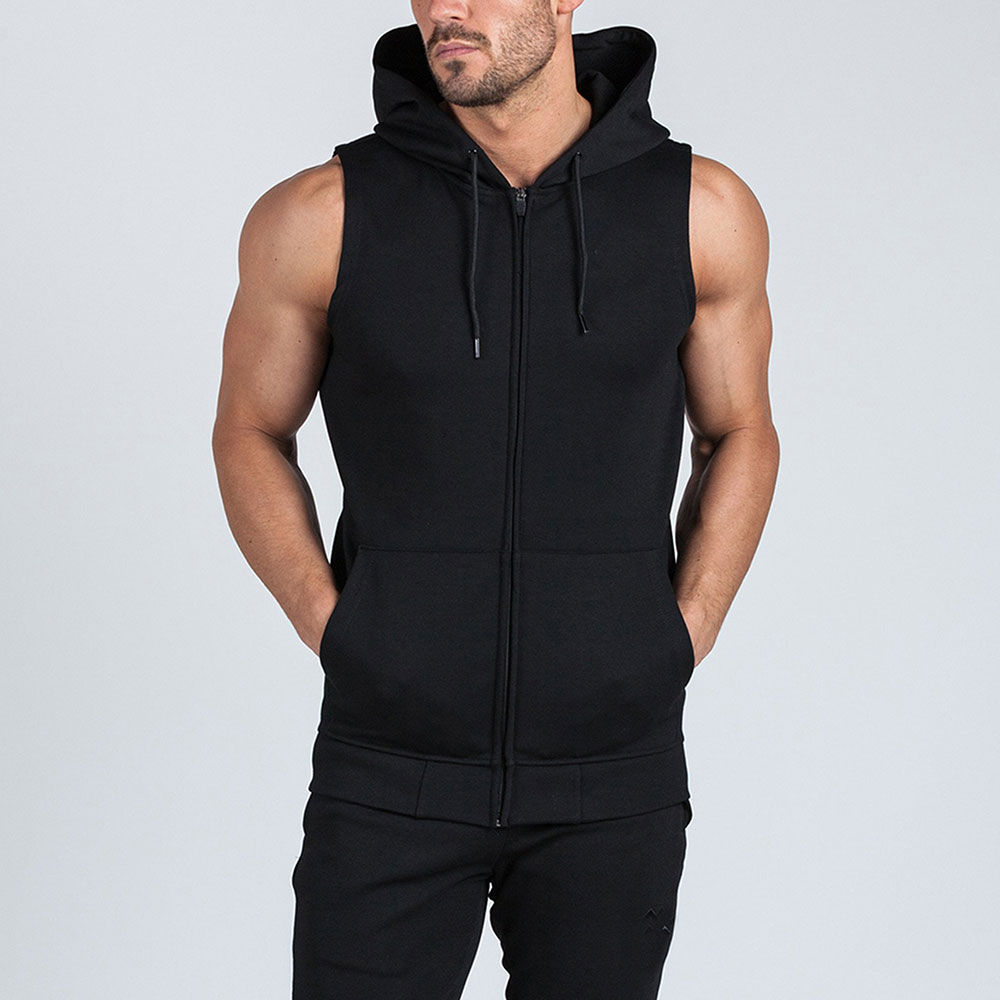 2021 New Fashion OEM non branded full zip sleeveless hoodie sweatshirts ...