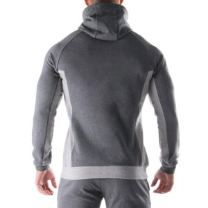 mens long sleeve workout gym hoodie with zipper joggers tracksuit - Image 2