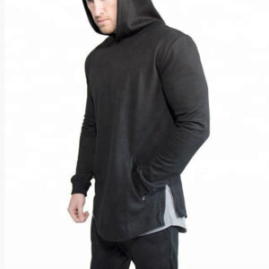mens streetwear fleece longline gym hoodie - Image 6