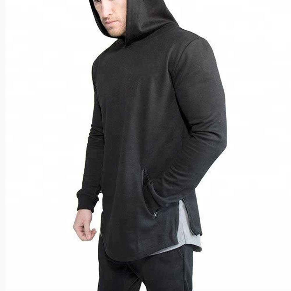 2021 New Fashion mens streetwear fleece longline gym hoodie