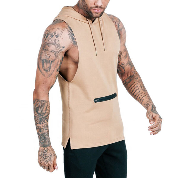wholesale sleeveless streetwear hoodie plain hoodies for men - Image 3