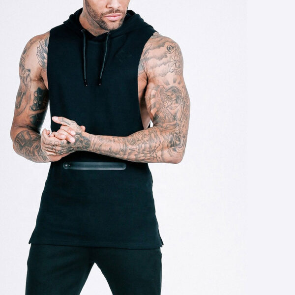 wholesale sleeveless streetwear hoodie plain hoodies for men - Image 5