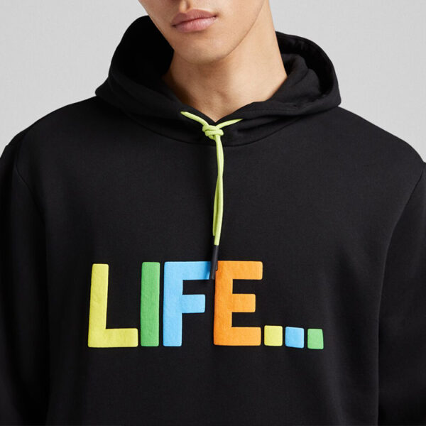 Anti-pilling Custom Oem Black young Street Wear 3D Puff Printing Cotton Hoodie