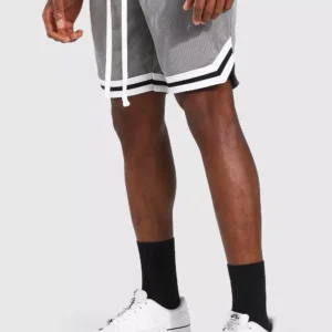 Charcoal Mesh Basketball Shorts With Tape