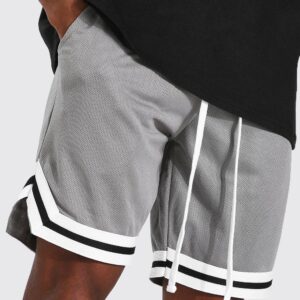 Charcoal Mesh Basketball Shorts With Tape
