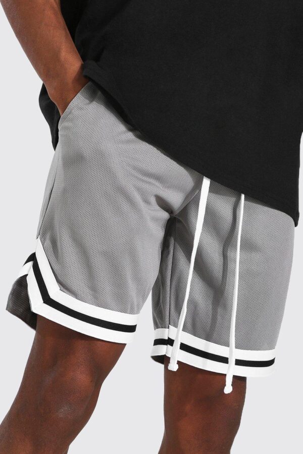 Charcoal Mesh Basketball Shorts With Tape