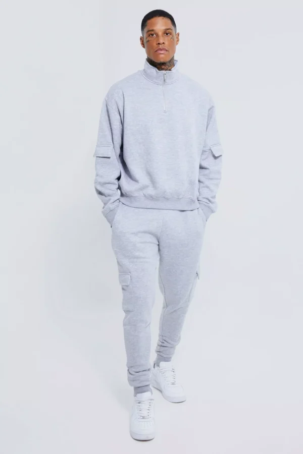 Boxy Fit Cargo Funnel Neck Custom Fleece Tracksuit