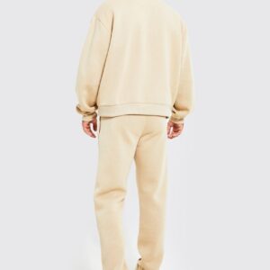 Boxy Fit Mock Neck Sweatshirt Fleece Tracksuit
