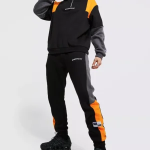 Custom Made Black Colour Block Half-Zip Tracksuit for Men