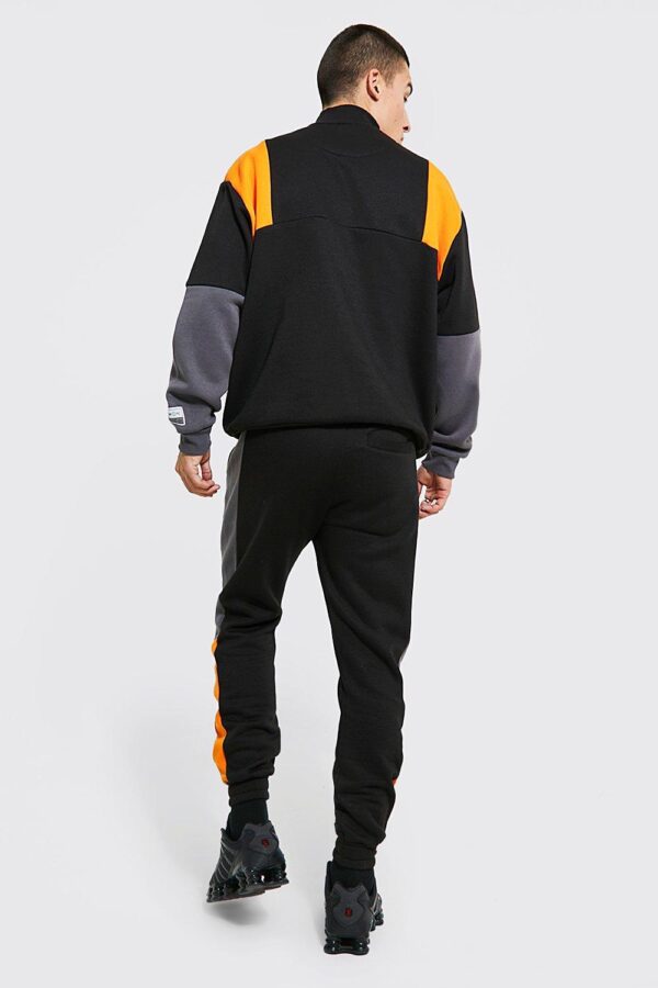 Custom Made Black Colour Block Half-Zip Tracksuit for Men