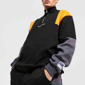 Custom Made Black Colour Block Half-Zip Tracksuit for Men