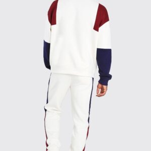 Custom Made White Colour Block Half-Zip Tracksuit for Men