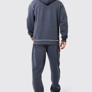 Custom Contrast Overlock Hooded Kangaroo Pocket Tracksuit for Men