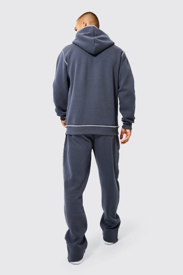 Custom Contrast Overlock Hooded Kangaroo Pocket Tracksuit for Men