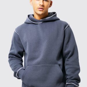 Custom Contrast Overlock Hooded Kangaroo Pocket Tracksuit for Men