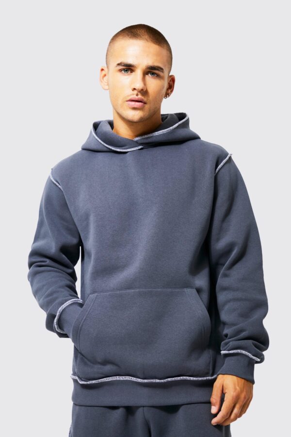 Custom Contrast Overlock Hooded Kangaroo Pocket Tracksuit for Men