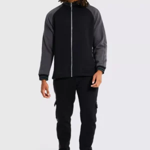 Custom Colour Block Cargo Funnel Neck Tracksuit for Men