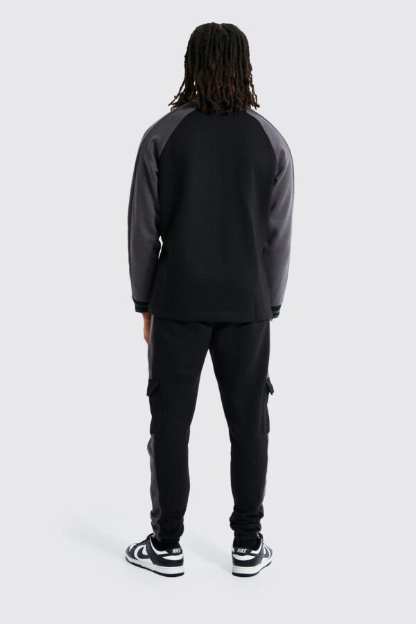 Custom Colour Block Cargo Funnel Neck Tracksuit for Men