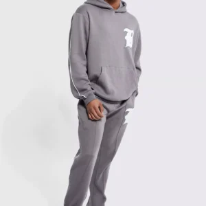 Grey Oversize Piping Hooded Tracksuit