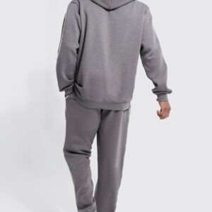 Grey Oversize Piping Hooded Tracksuit