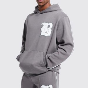 Grey Oversize Piping Hooded Tracksuit
