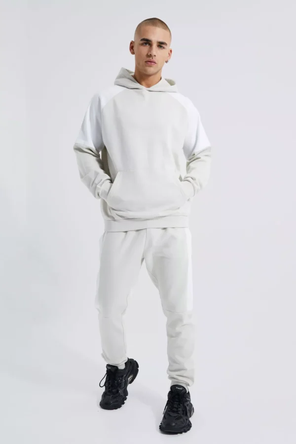 Colour Block Hooded Tracksuit with Matching Pants
