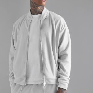 Premium Quality Custom White Bomber Velour Tracksuits Zipper Jacket & Pants